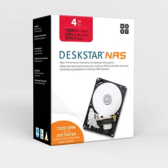 HGST DeskstarNAS系列 3.5吋 NAS硬碟 4TB 7200轉 SATAⅢ ( H3IKNAS400012872SWW)