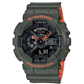 【CASIO】G-Shock 螢光玩色雙顯電子錶 (綠/橘 GA-110LN-3A)