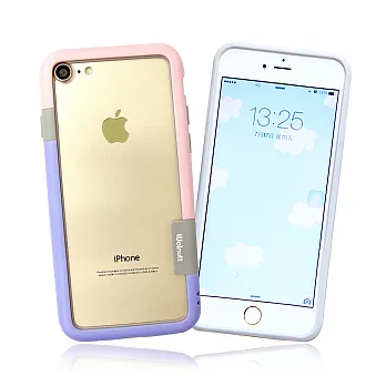 [贈可拆式頸掛繩]VXTRA日韓糖果風 iPhone 7 4.7吋 撞色邊框軟式手機殼(可人粉紫)