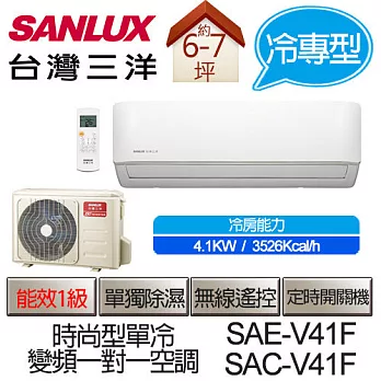 SANLUX 台灣三洋 SAE-V41F / SAC-V41F 變頻 一對一 時尚型 單冷 (適用坪數約6-7坪、4.1KW) (含基本運費+基本安裝,舊機回收)