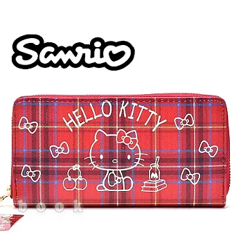 日本限定SANRIO【KITTY的蘇格蘭紋】耀金長皮夾