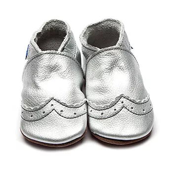 英國製Inch Blue，真皮手工學步鞋禮盒，Brogue-Metallic Silver(6~12M)