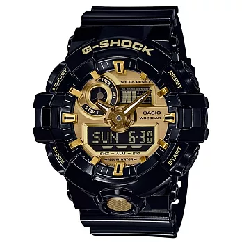 【CASIO】G-Shock 無限強悍雙顯電子錶(黑/金 GA-710GB-1A)