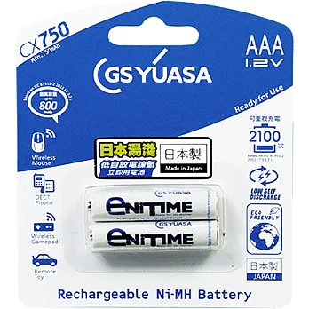 日本湯淺YUASA 低自放電鎳氫電池 4號 AAACX750(1組2顆)