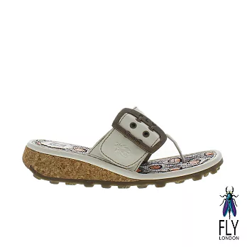 Fly London(女) Kiss 大扣環草編底真皮低坡跟夾腳拖鞋 -EU36初戀白