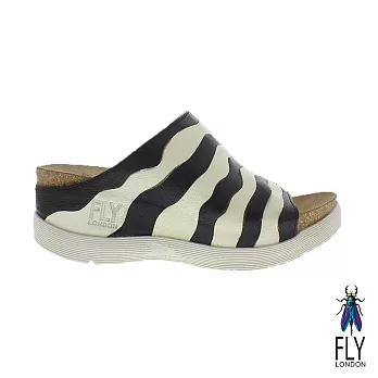 Fly London(女) Wynt 雙層波浪真牛低坡跟造型涼鞋 - EU36黑白浪