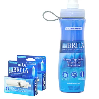 德國BRITA Bottle隨身瓶濾水壺(包裝破損)+專用濾芯濾芯2組(4入裝)海洋藍