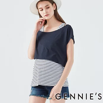 【Gennies專櫃】Gennies系列-經典不敗兩件式橫紋上衣M藍
