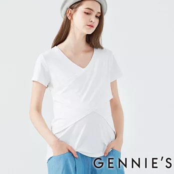 【Gennies專櫃】Gennies系列-垂墜風短袖假兩件上衣-白