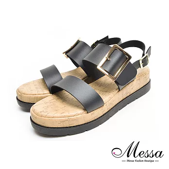 【Messa米莎專櫃女鞋】MIT韓風金屬飾寬帶厚底涼鞋-黑色EU40黑色