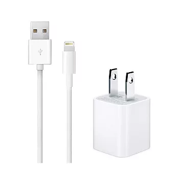 Apple iPhone/iPad 5W USB 旅行充電器+iPhone7 Lightning 對 USB 連接線組(1公尺-密封袋裝)單色