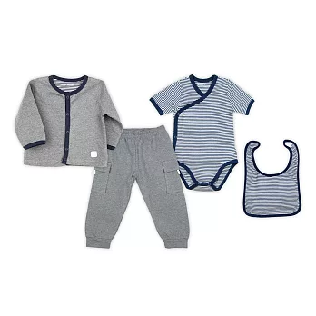 Martin House 天天四件套禮盒4~9M海軍藍 + 灰 條紋