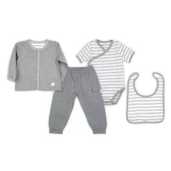Martin House 天天四件套禮盒4~9M奶油白 + 灰 條紋
