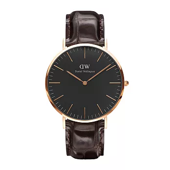 Daniel Wellington 黑錶面深咖啡色鱷魚紋 男錶 DW00100128 40mm (DW)