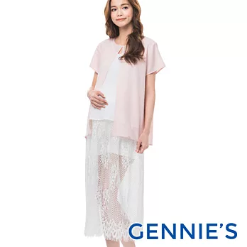 【Gennies專櫃】Gennies系列-裸膚拼接蕾絲顯瘦內搭洋裝-白