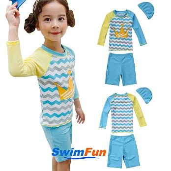 【Swim Fun】女童泳衣長袖防曬皇冠款分體泳裝_藍色#3