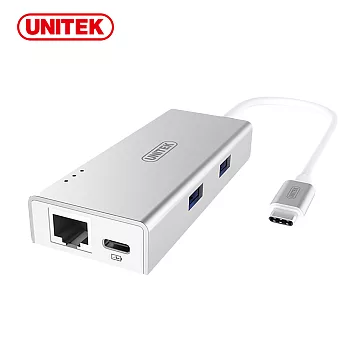 UNITEK 優越者Type-C 2埠USB3.0 HUB有線網卡