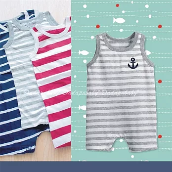 條文哈衣 船錨背心平角衣 薄綿 條紋 無袖 透氣 背心 哈衣 連身衣 爬服L灰