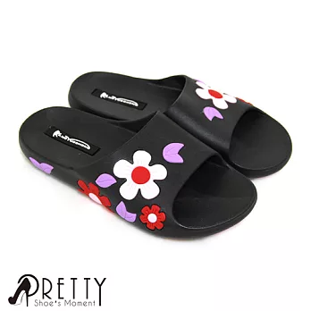 【Pretty】獨特滿版亮彩花朵萬用防水拖鞋EU37紫色