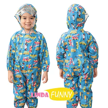 【Linda Funny】滿圖造型連身式兒童雨衣_車車S