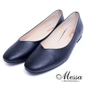 【Messa米莎專櫃女鞋】MIT舒適柔軟圓頭素面內真皮低跟包鞋-黑色EU39黑色