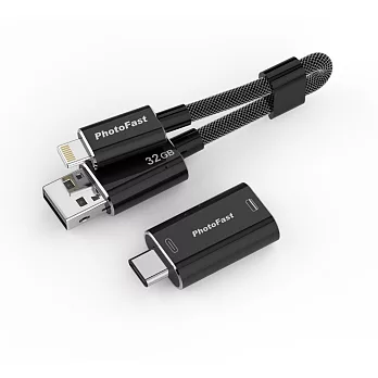 PhotoFast MemoriesCable GEN3 USB 3.1 32G 線型＋Type-C 轉接頭 Apple隨身碟-黑灰