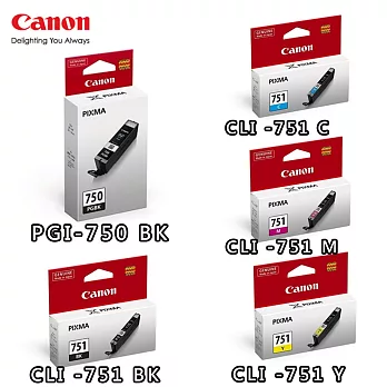 CANON PGI-750BK+CLI-751BK/C/M/Y 原廠墨水組合包 (1黑4彩)