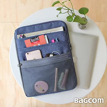 BAGCOM 多夾層好用袋(13.5’’ Laptop OK)-麻藍灰