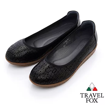 Travel Fox 菱格紋休閒娃娃鞋-917332-(黑-901)(女)EU35黑色