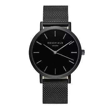 ROSEFIELD紐約精品手錶 The Mercer系列 黑色金屬錶帶 黑色錶框 黑色錶盤38mm