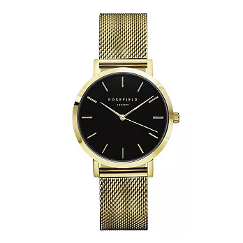 ROSEFIELD紐約精品手錶 The Tribeca系列 金色金屬錶帶 金色錶框 黑色錶盤33mm