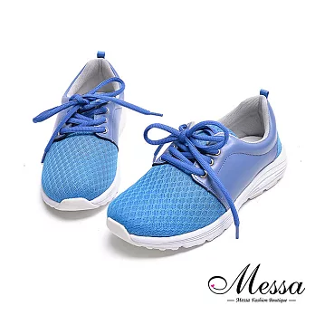 【Messa米莎專櫃女鞋】MIT全牛皮真皮拼接網面慢跑休閒鞋-橘色EU40藍色
