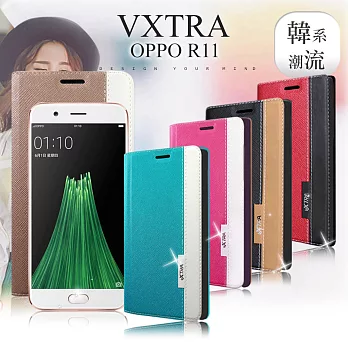 VXTRA OPPO R11 Plus 6吋 韓系潮流 磁力側翻皮套凱特女王桃