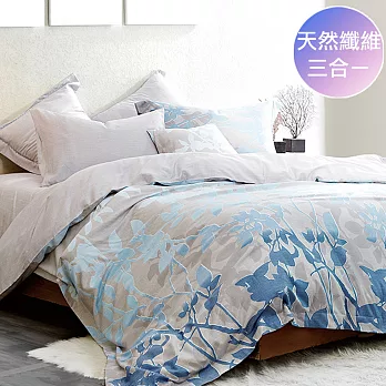 【eyah宜雅】天然木漿纖維棉麻三合一舒適雙人七件式床罩組-悠海藍