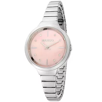 MANGO 優雅時光晶鑽時尚腕錶-粉紅色-26mm