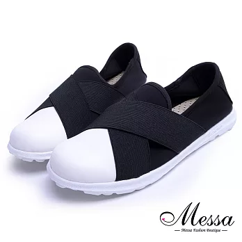 【Messa米莎專櫃女鞋】MIT舒適個性雙彈力帶平底休閒鞋-黑色EU36黑色
