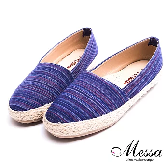 【Messa米莎專櫃女鞋】MIT繽紛多彩線條豆豆草編鞋 -藍色EU39藍色