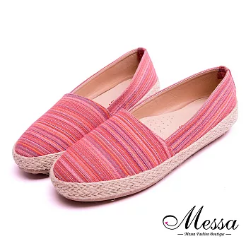 【Messa米莎專櫃女鞋】MIT繽紛多彩線條豆豆草編鞋 -粉色EU40粉色