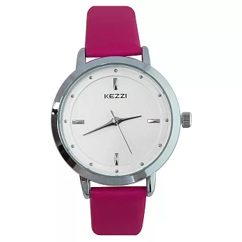 KEZZI珂紫 K-1683 簡約立體刻度復古錶帶手錶 - 桃紅