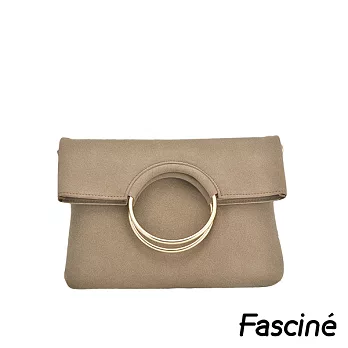 Fascine 仿麂皮三用金屬環手拿包/斜側包/子母包 [W7055-18]卡其卡其