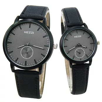 KEZZI珂紫 K-1582 文青復古質感皮帶情侶錶- 黑色-小型