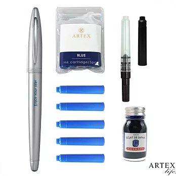 ARTEX【一同來寫字】開心鋼筆+J. HERBIN墨水組銀筆+JH墨任挑