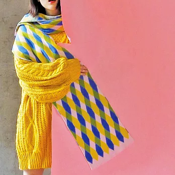 【 studio chiia 】針織多功能圍巾/蓋毯-粉邊菱格紋