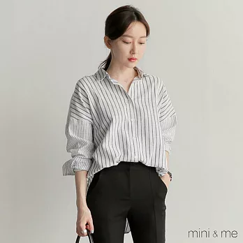 上衣 寬鬆垂肩條紋拼接襯衫 白色-mini&me-L*