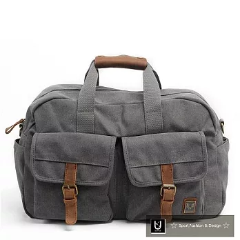 【US.STYLE】旅行袋大容量旅行包帆布配真皮手提建身運動包(品味灰)