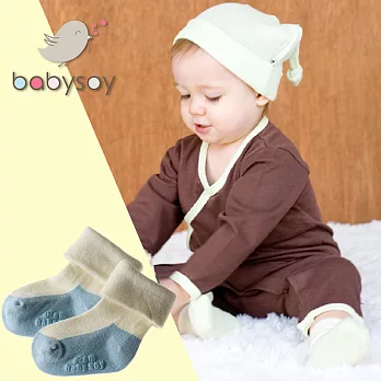 美國 Babysoy 嬰兒防滑配色短襪 - 146 粉藍/白 12-24M