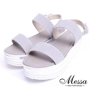 【Messa米莎專櫃女鞋】MIT潮流側邊亮漆飾條仿麂皮厚底涼鞋-灰色EU36灰色