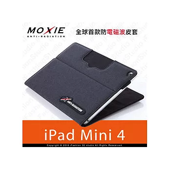 Moxie X iPAD mini 4 SLEEVE 防電磁波可立式潑水平板保護套 / 織布紋鐵灰黑