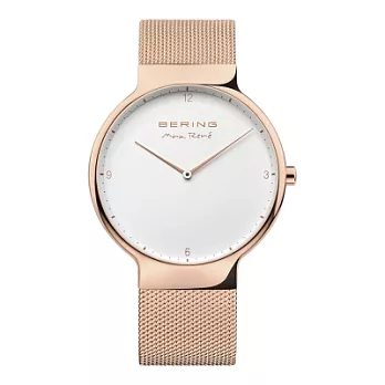 BERING丹麥精品手錶 MAX RENE設計師聯名款 白錶盤x玫瑰金 米蘭錶帶40mm