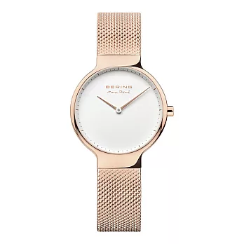 BERING丹麥精品手錶 MAX RENE設計師聯名款 白錶盤x玫瑰金 米蘭錶帶31mm